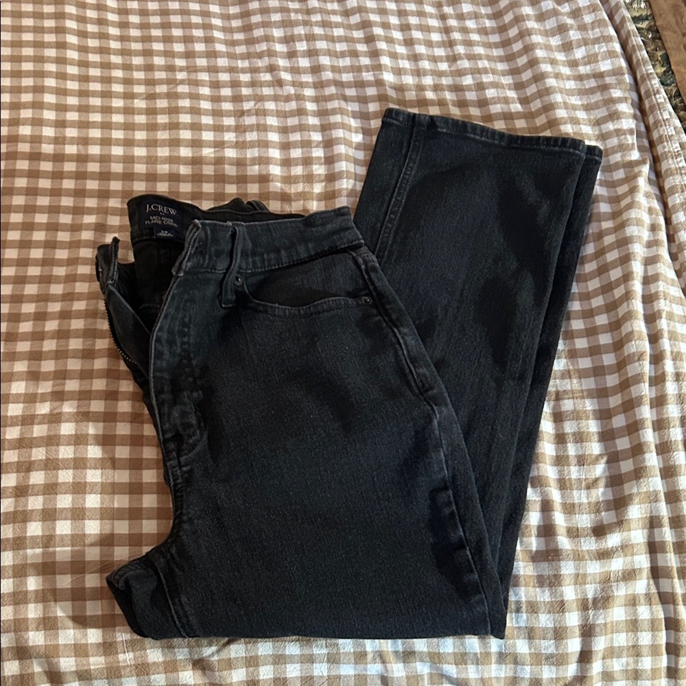 J crew mid rise flare crop black jeans
